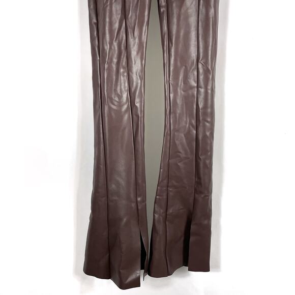 Norma Kamali Spat Legging Faux Leather Pants Chocolate Brown Flare Split Sz XS - Picture 7 of 11
